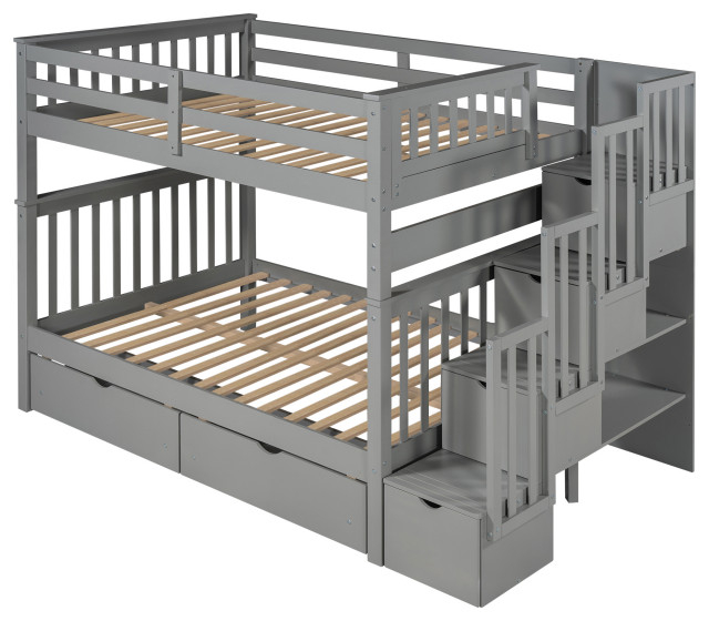 Gewnee Full Over Full Bunk Bed With Staircase And 6 Storage Drawers In ... with