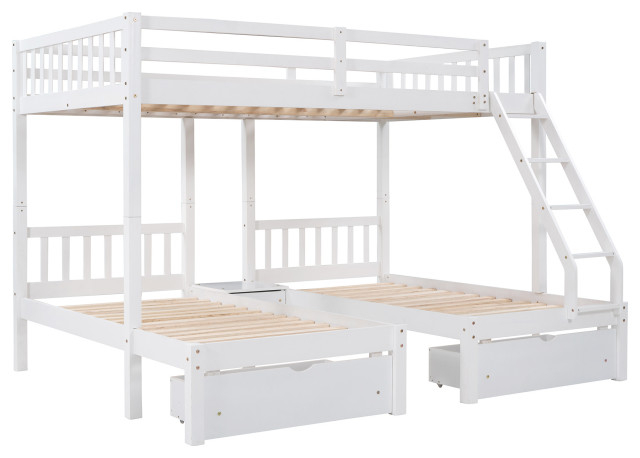 Gewnee Full Over Twin &Amp; Twin Bunk Bed, Wood Triple Bunk Bed,Drawers In ... in