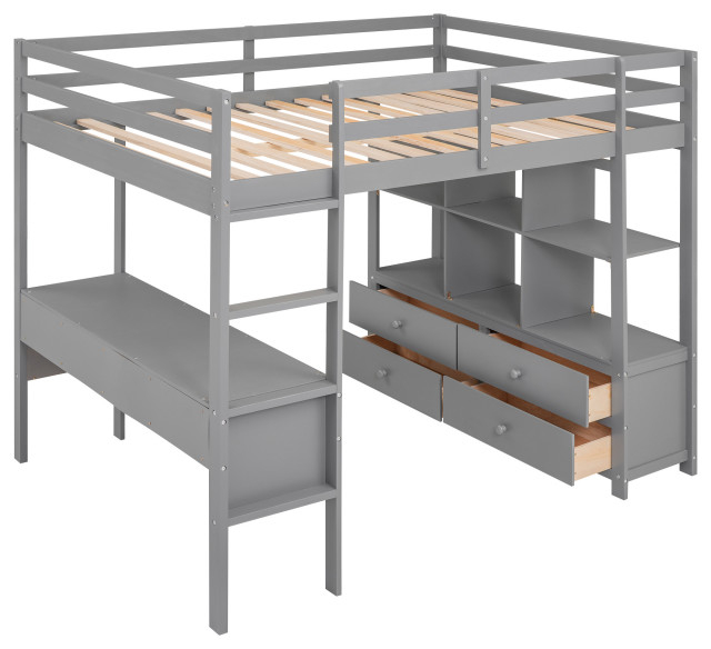 Gewnee Full Size Loft Bed With Built-In Desk With Two Drawers In Gray ... for Beyond the Basics Understanding the Versatility of the Gewnee Loft Bed Desk