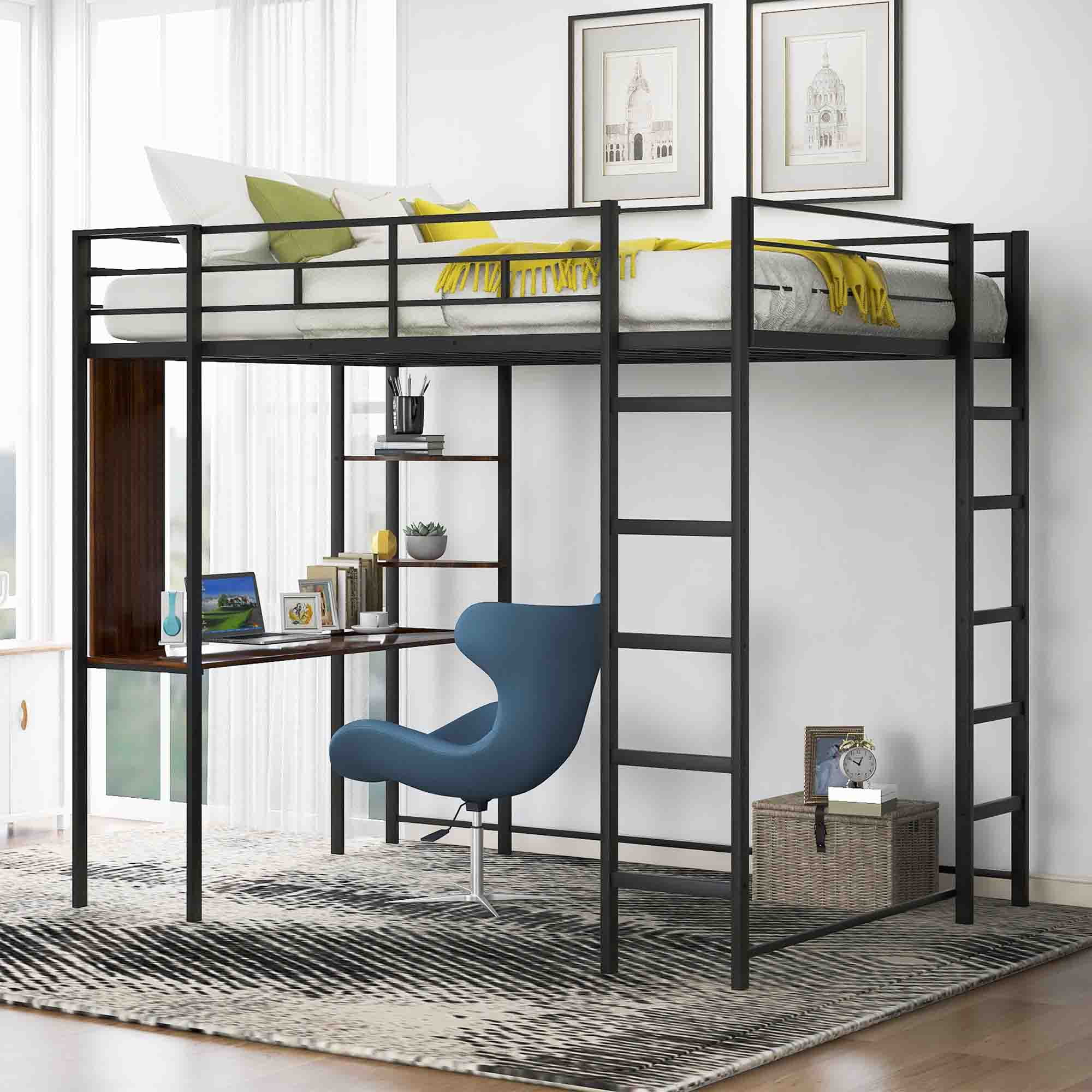 Gewnee Full Size Metal Loft Bed With Desk And Two Ladders For Kids And ... pertaining to Understanding the Benefits of a Compact Living Solution Like the Gewnee Loft Bed