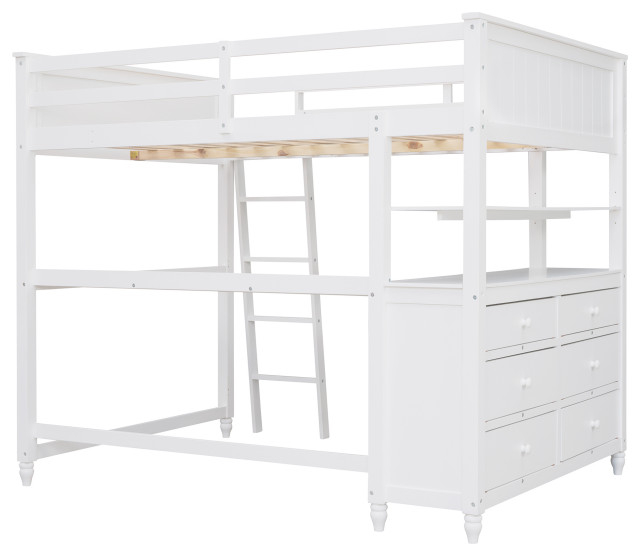 Gewnee Full Size Wood Loft Bed With Drawers And Desk In White ... with regard to Gewnee Wood Loft Bed Review Insights for Parents