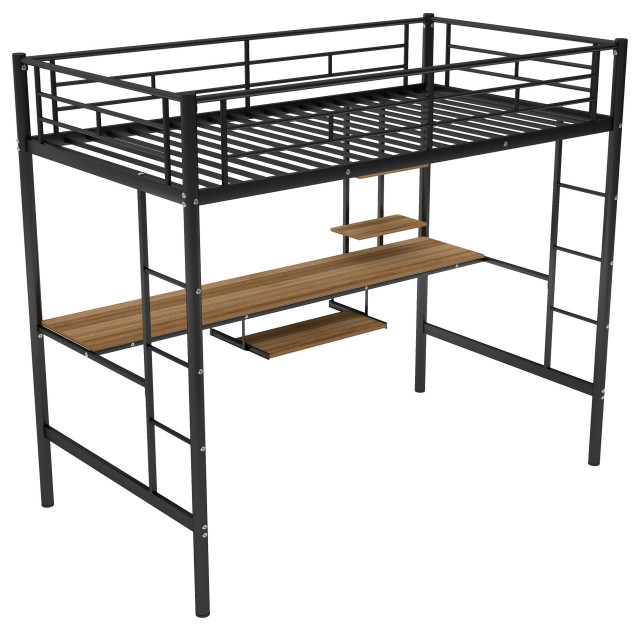 Gewnee Loft Bed With Desk And Shelf , Space Saving Design,Twin,In Black ... with
