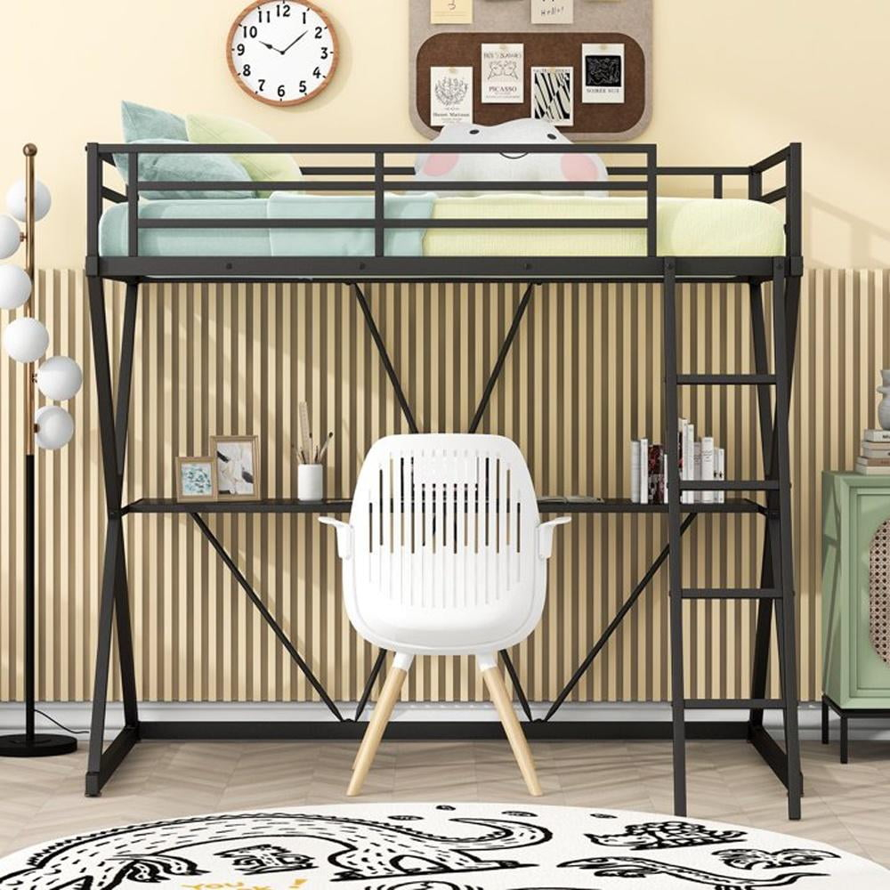 Gewnee Metal Twin Loft Bed With Desk And Ladder, X-Shaped Bed Frame For ... regarding