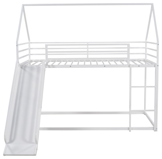 Gewnee Metal Twin Over Twin Bunk Bed House Bed With Slide In White ... pertaining to