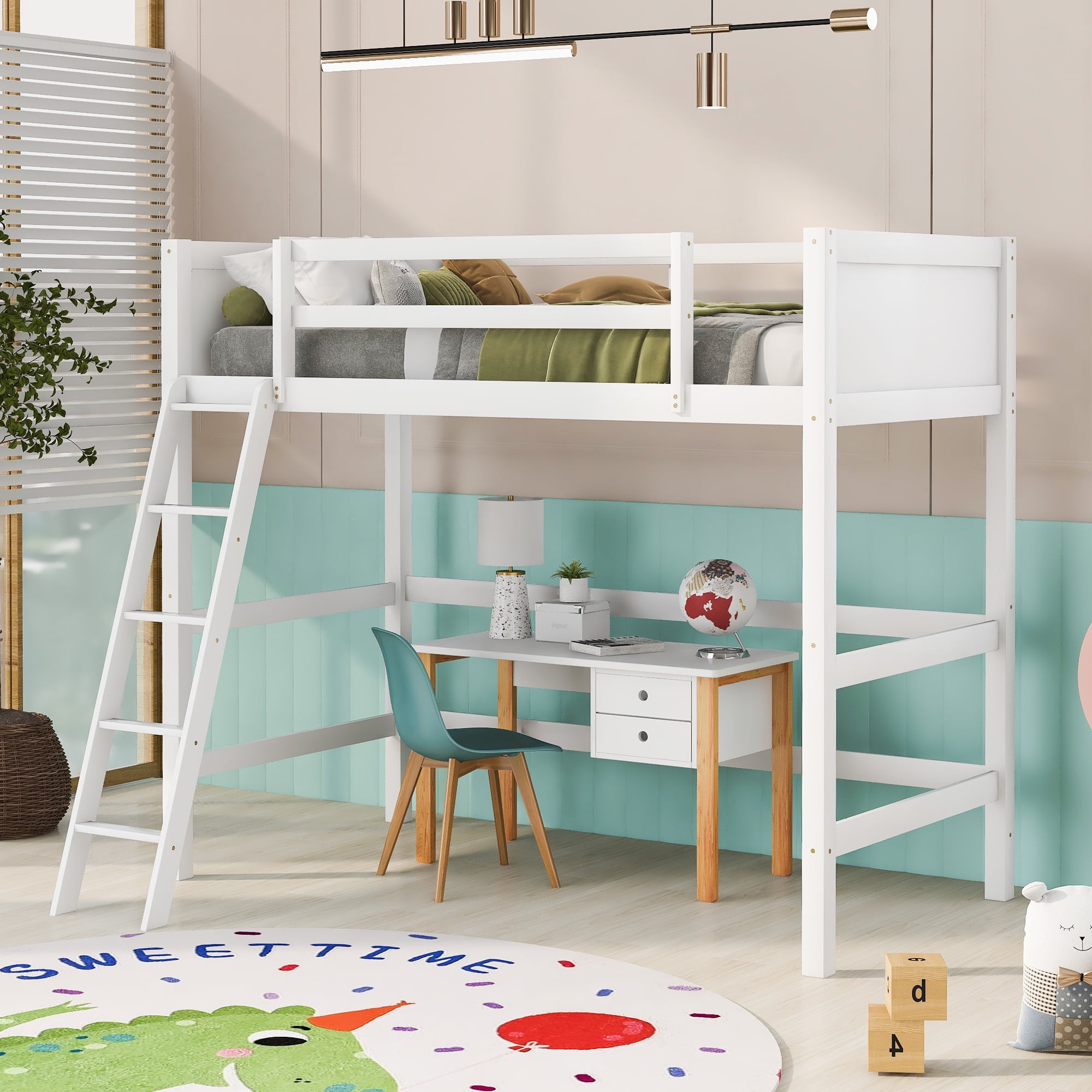 Gewnee Twin Loft Bed, Solid Wood Loft Beds With Ladder For Kids Teens ... pertaining to Gewnee Wood Loft Bed Review Insights for Parents