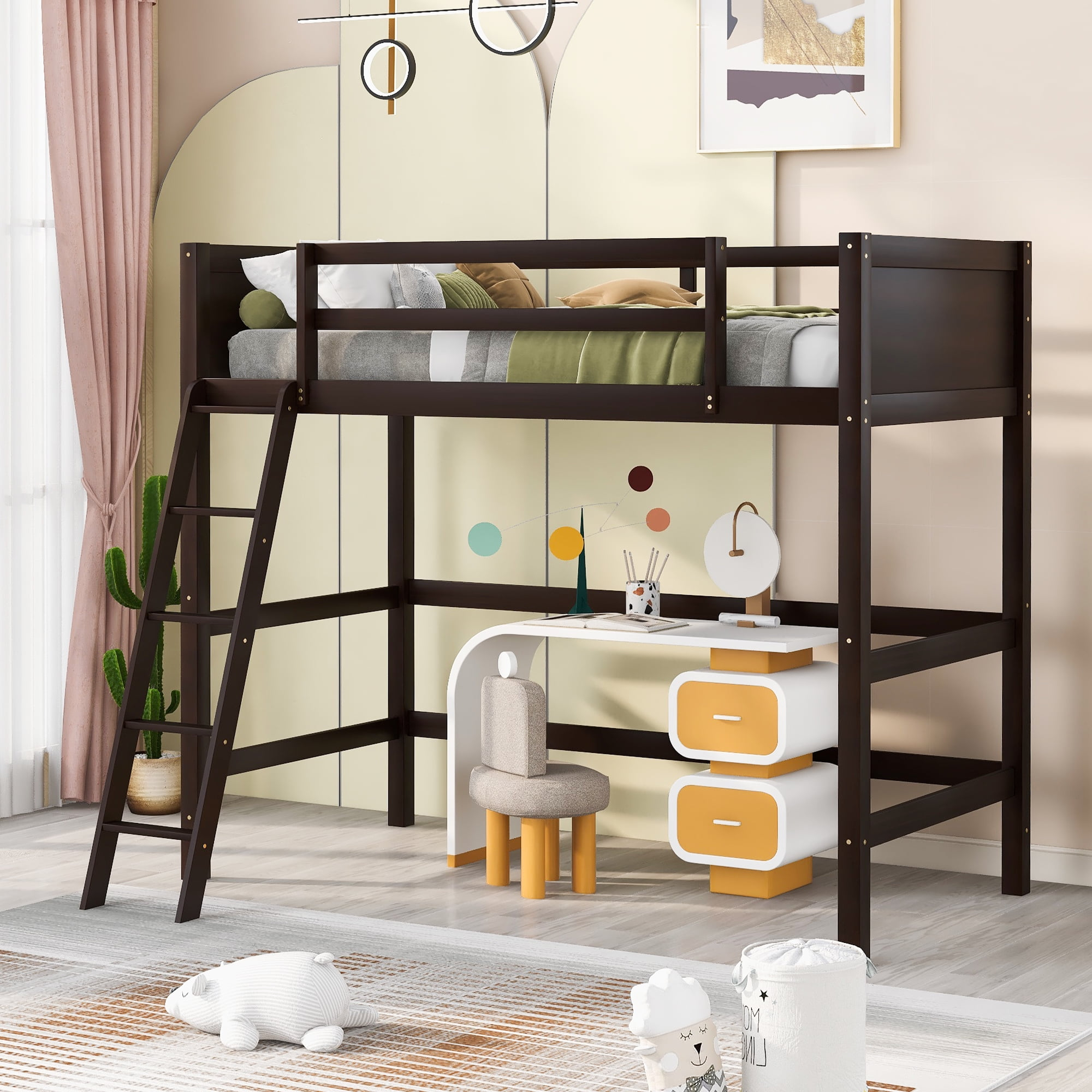 Gewnee Twin Loft Bed, Solid Wood Loft Beds With Ladder For Kids Teens ... with regard to
