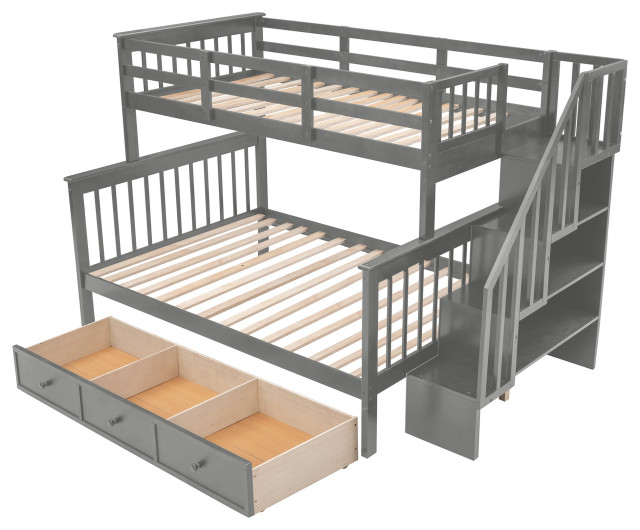 Gewnee Twin-Over-Full Bunk Bed With Storage Drawers And Stairway In ... intended for Expert Insights on Choosing the Right Bunk Bed The Gewnee Gray Model