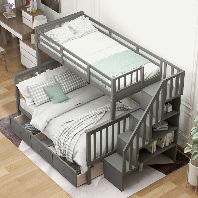 Gewnee Twin-Over-Full Bunk Bed With Storage Drawers And Stairway In ... within The Versatility of the Gewnee Loft Bed Combining Sleeping Workspace and Storage