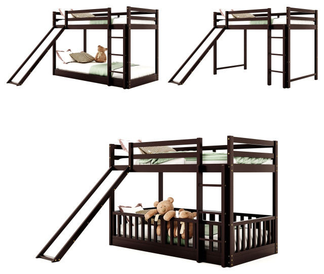 Gewnee Twin Over Twin Bunk Bed With Slide And Ladder In Espresso ... pertaining to