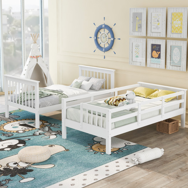 Gewnee Twin-Over-Twin Bunk Bed With Storage And Guard Rail For Bedroom ... in