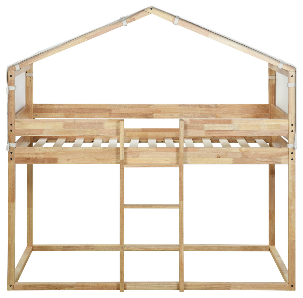 Gewnee Twin Over Twin Bunk Bed Wood Bed With Tent In Natural ... throughout Expert Tips for Assembling Your Gewnee Wood Trundle Bunk Bed with Roof