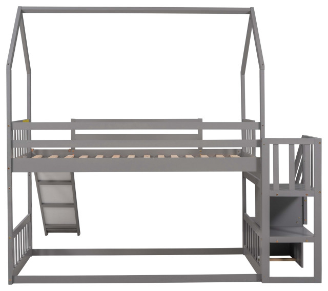 Gewnee Twin Over Twin House Bunk Bed With Convertible Slide In Gray ... with regard to Expert Insights on Choosing the Right Bunk Bed The Gewnee Gray Model