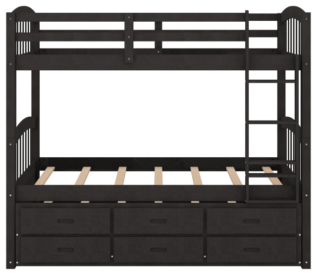 Gewnee Twin Over Twin Wood Bunk Bed With Trundle And Drawers In ... regarding