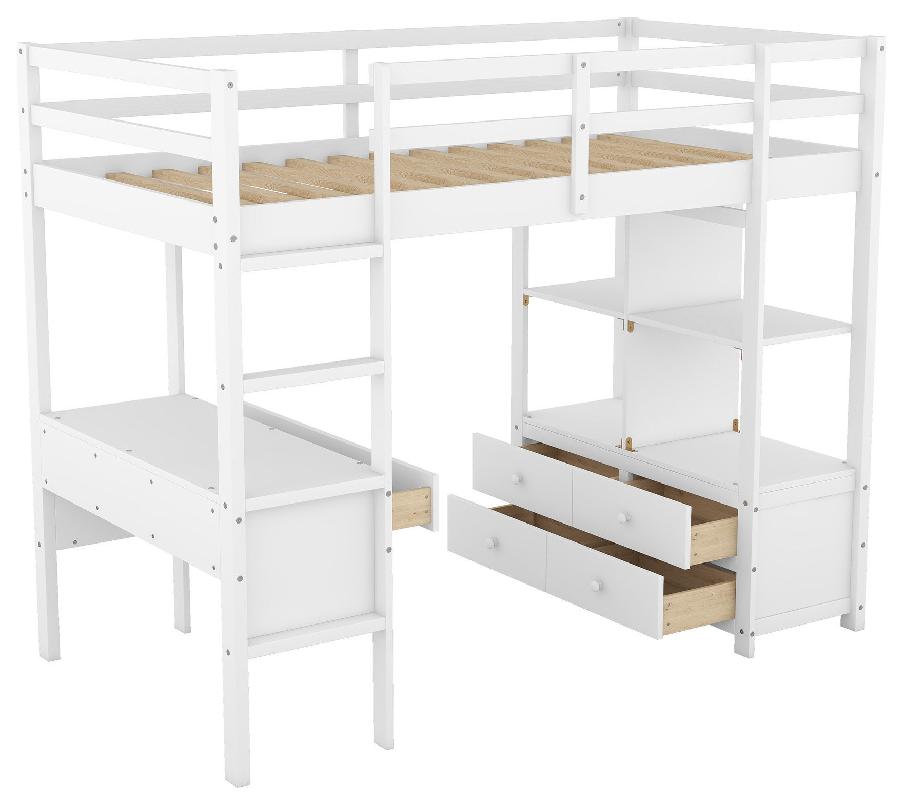 Gewnee Twin Size Loft Bed With Built-In Desk With Two Drawers ... regarding