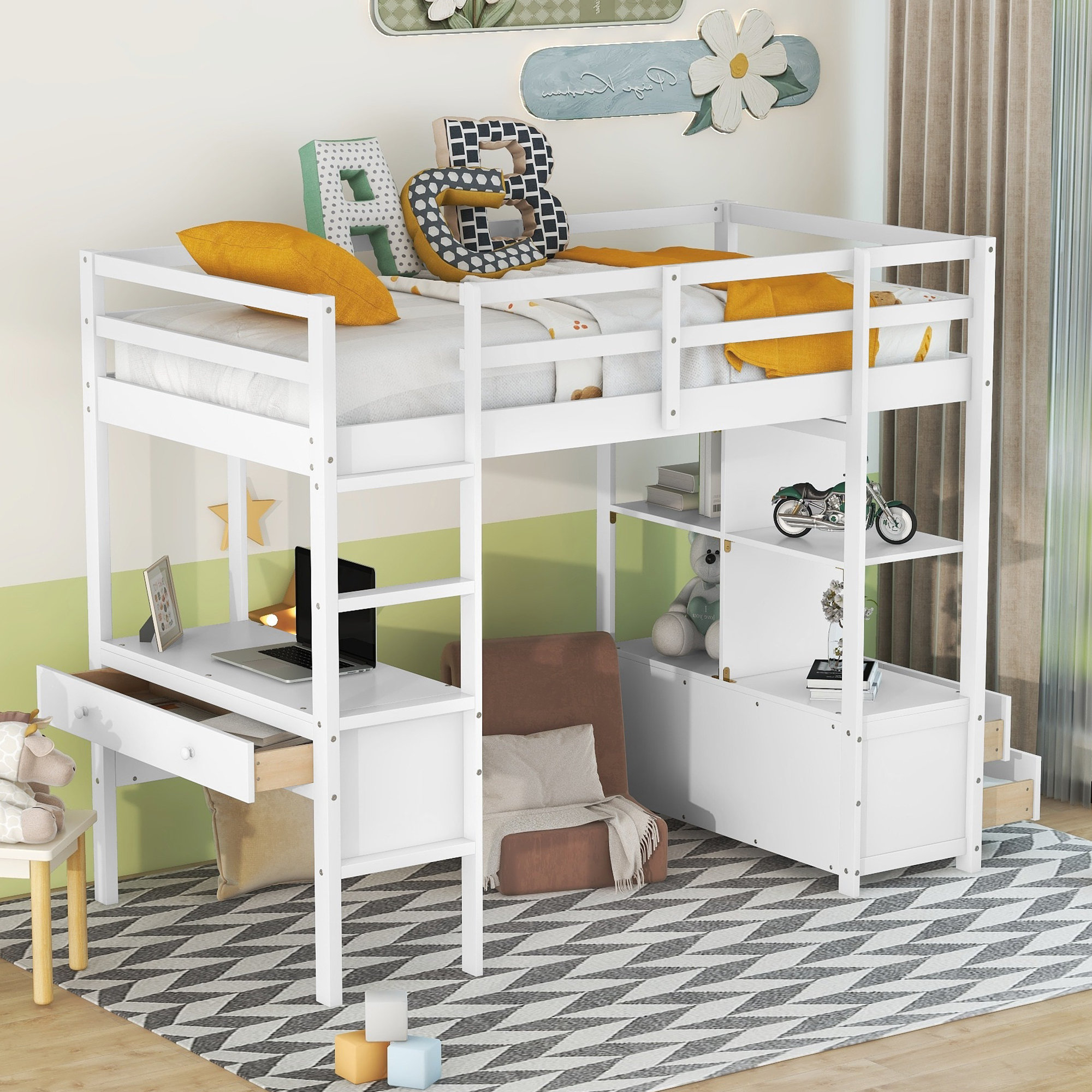 Gewnee Twin Size Loft Bed With Built-In Desk With Two Drawers ... with Understanding the Benefits of a Compact Living Solution Like the Gewnee Loft Bed
