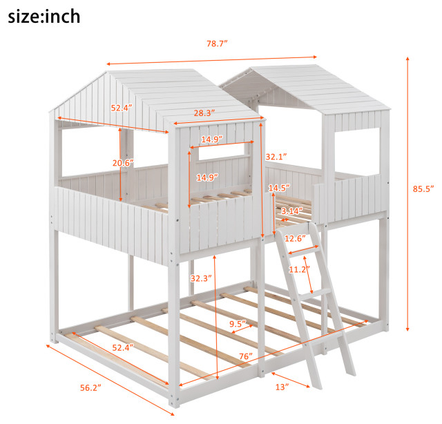 Gewnee Wood Full Over Full Bunk Bed With Roof And Window In White ... for Expert Tips for Assembling Your Gewnee Wood Trundle Bunk Bed with Roof