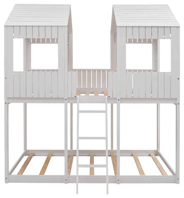 Gewnee Wood Full Over Full Bunk Bed With Roof And Window In White ... pertaining to