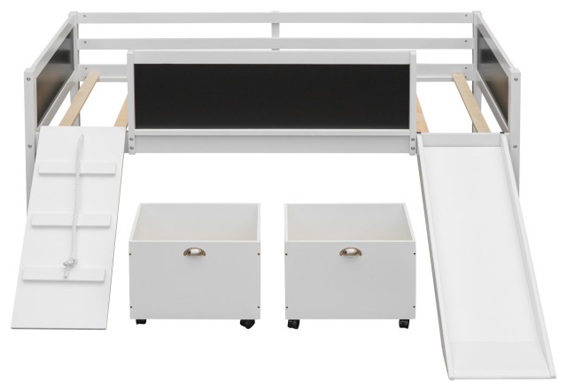 Gewnee Wood Twin Loft Bed With Two Storage Boxes And Slide In White ... in The Versatility of the Gewnee Loft Bed Combining Sleeping Workspace and Storage