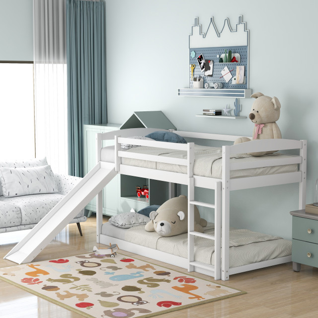 Gewnee Wood Twin Over Twin Bunk Bed With Convertible Slide And Ladder ... regarding Maximizing Space and Style with the Gewnee White Twin-Over-Twin Bunk Bed