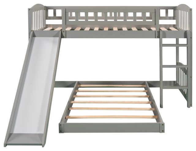 Gewnee Wood Twin Over Twin Bunk Bed With Slide And Ladder In Gray ... with regard to Expert Insights on Choosing the Right Bunk Bed The Gewnee Gray Model