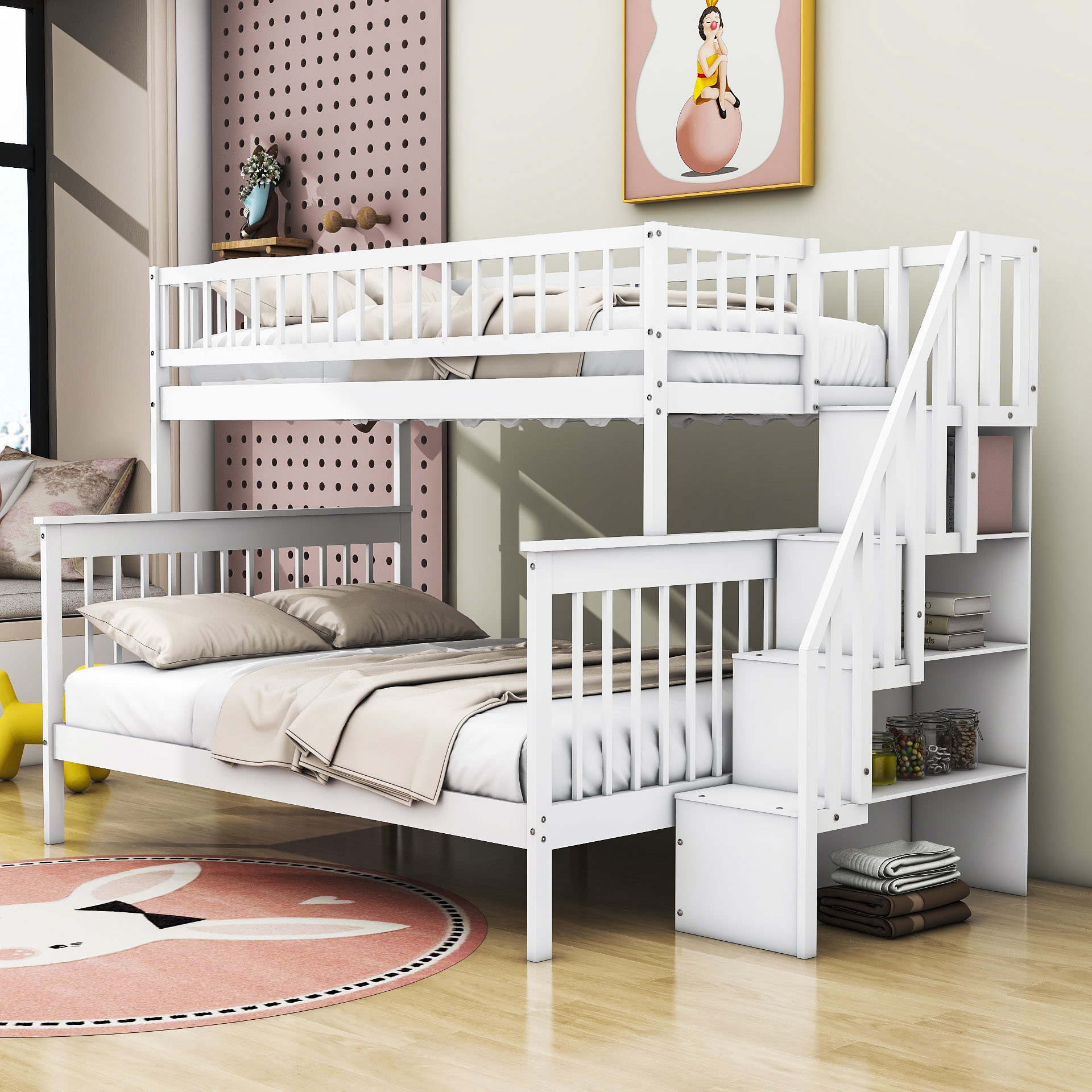 Harriet Bee Flatiron Twin Over Full Wooden Bunk Bed With Shelves And ... intended for Transforming Bedrooms with the Versatile Flatiron Complete Twin Over Full Bunk Bed