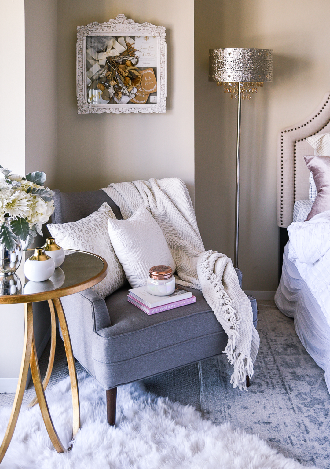 How To Style A Cozy Corner | Visions Of Vogue regarding Creating Cozy Corners with the Beige & Gold Ohnstad Shell Sofa