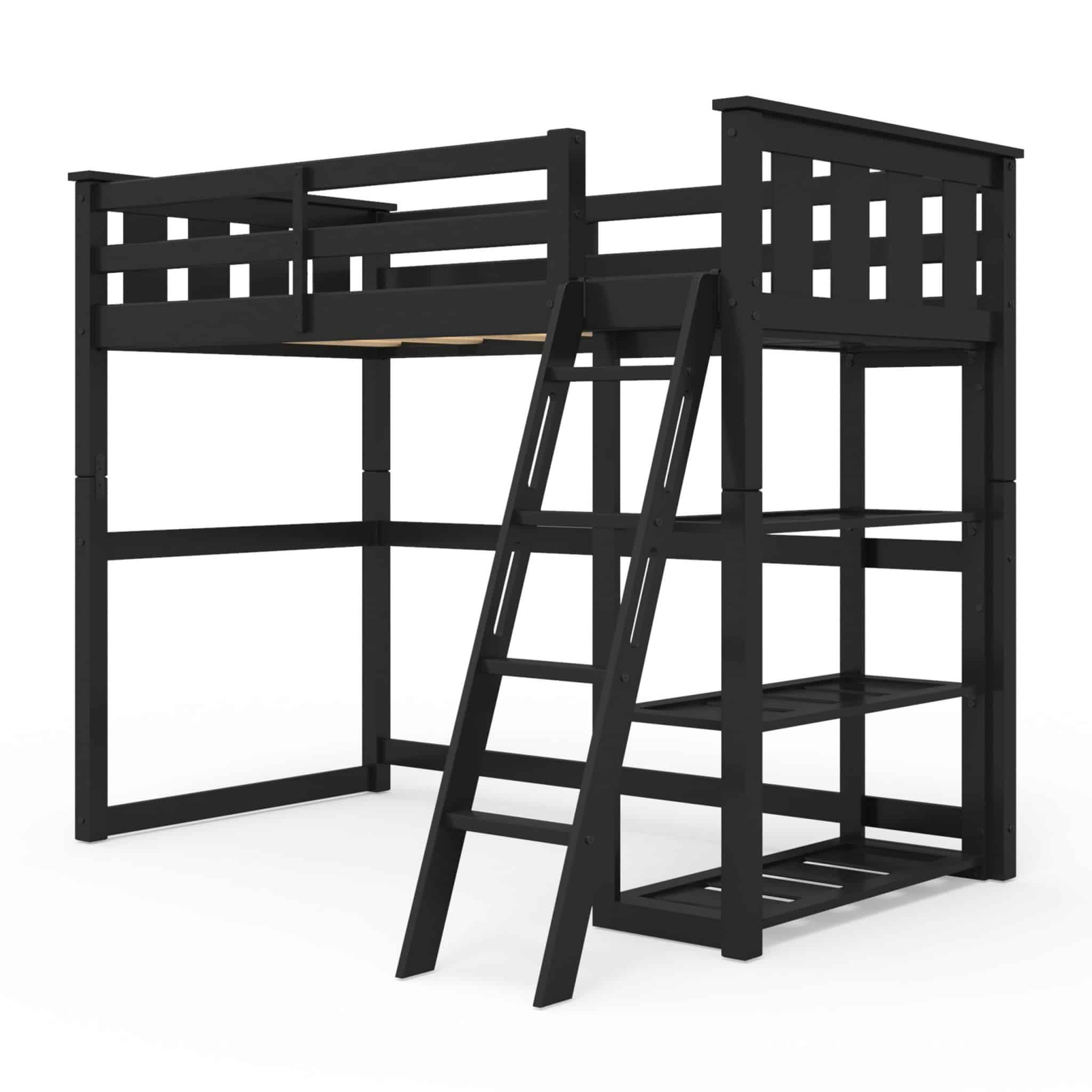 Kane Twin Black Loft Bed With Bookshelf | Whalen Furniture intended for Is the Roseto WEIF78932 Black Loft Bed Right for You Expert Insights