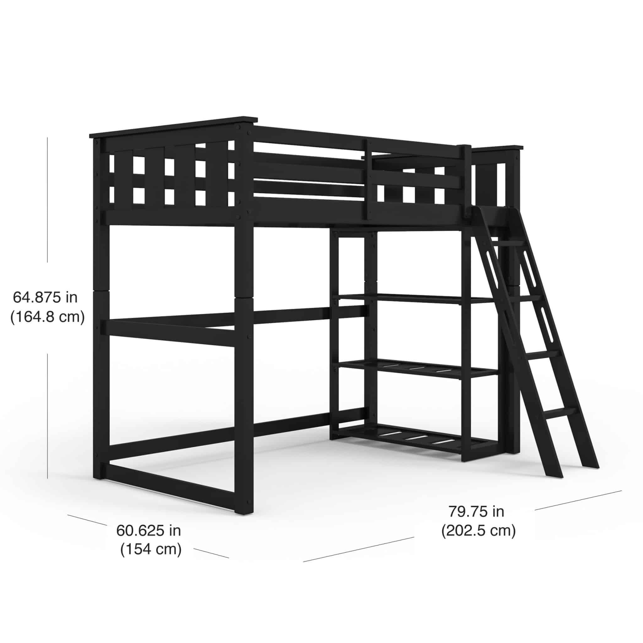 Kane Twin Black Loft Bed With Bookshelf | Whalen Furniture within