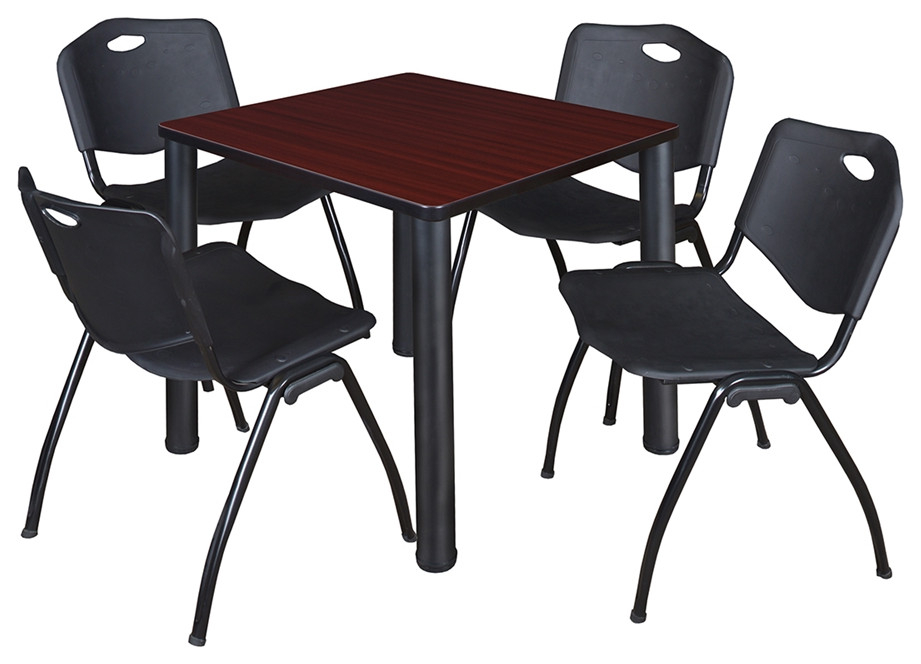 Kee 30" Square Breakroom Table- Mahogany/ Black &Amp; 4 'M' Stack Chairs ... for