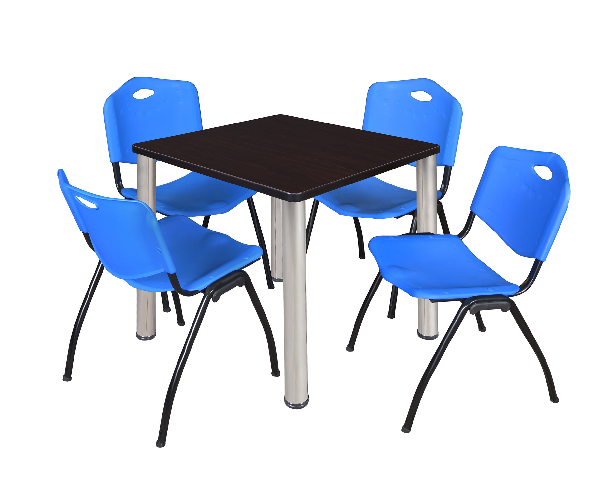 Kee 30" Square Breakroom Table- Mocha Walnut/ Chrome &Amp; 4 'M' Stack ... pertaining to