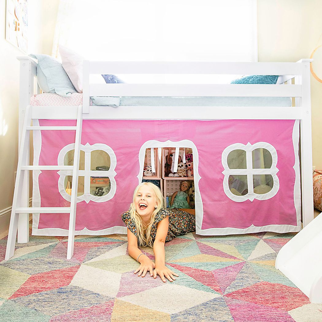 Kids Linnett White Twin Low Loft Bed With Pink Tent - Rooms To Go with regard to Unlocking Fun and Imagination with a Twin Low-Loft Bed and Tent