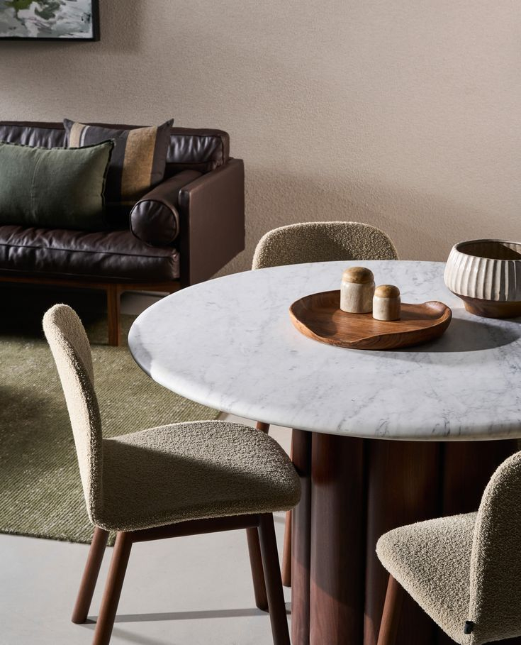 Kora Marble Round Dining Table | Round Marble Dining Table, Round ... for A Closer Look at the Light Oak Finish of the Kora Dining Table