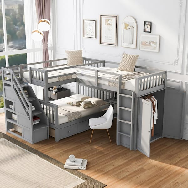L-Shaped - Bunk Beds - The Home Depot inside Designing a Cohesive Look for Shared Bedrooms with a White L-Shaped Bunk Bed