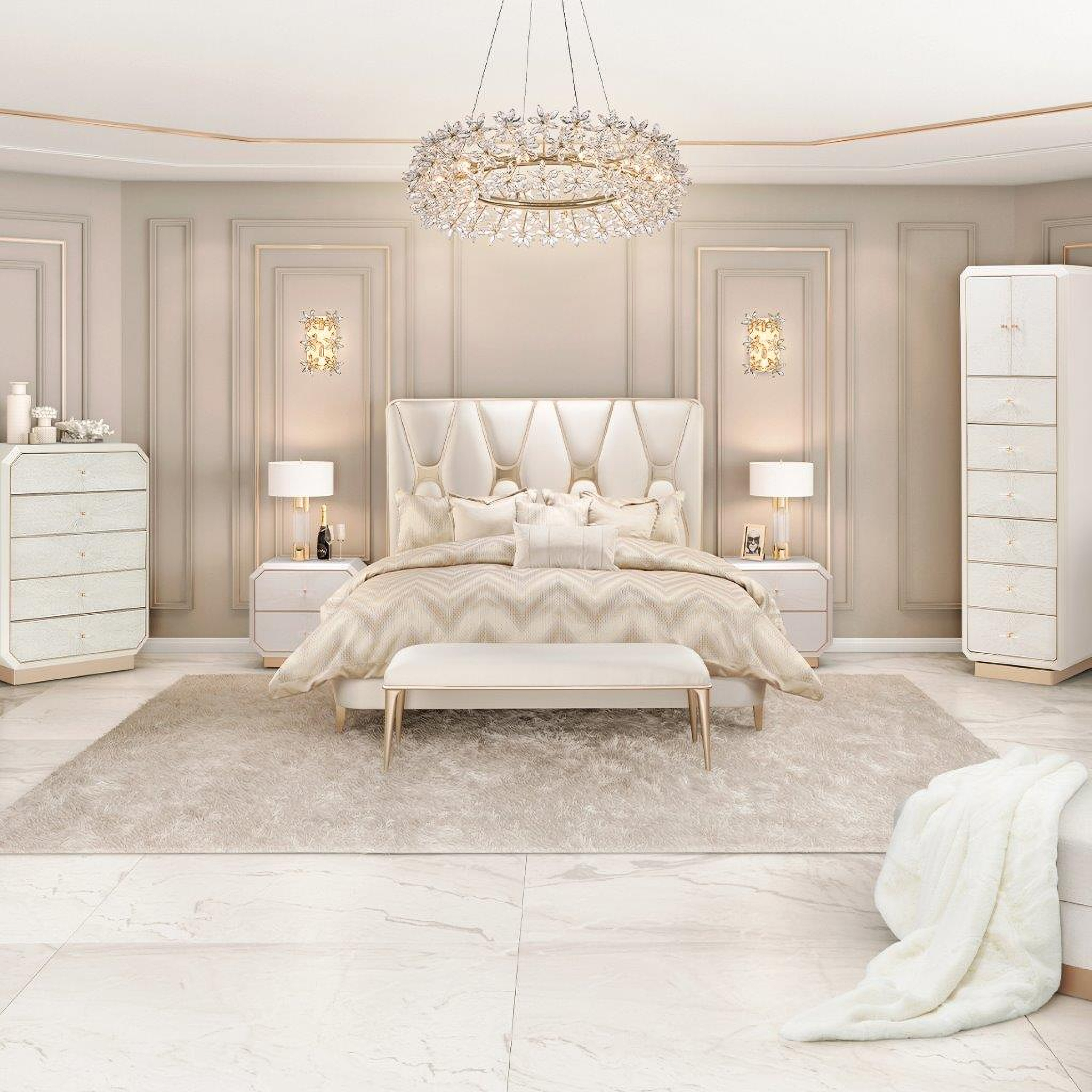 La Rachelle Champagne Bedroom Set By Aico | 1Stopbedrooms for Unveiling the Allure of the La Rachelle Sofa in Icicle/Champagne