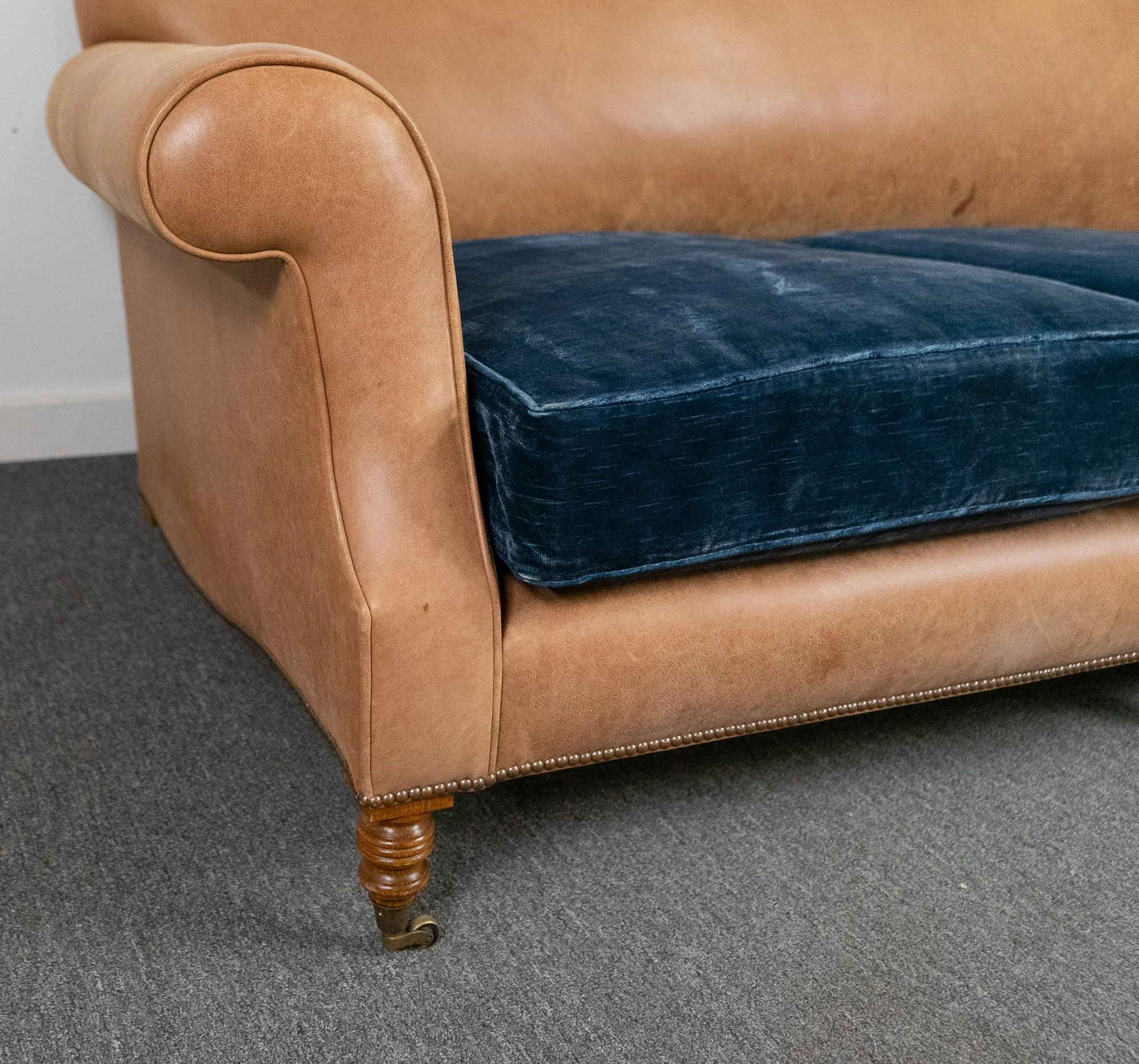 Leather And Velvet Sofa By Beaumont &Amp; Fletcher London — Tandem Antiques ... for