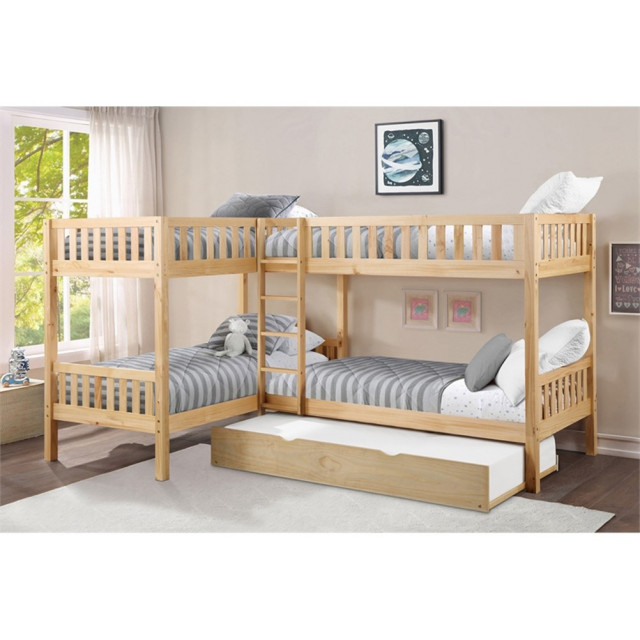 Lexicon Contemporary Wood Corner Bunk Bed With Twin Trundle In Natural ... regarding