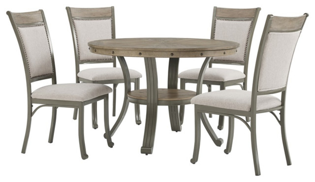 Linon Franklin 5 Piece Upholstered Dining Set In Gray Wash Wood And ... for