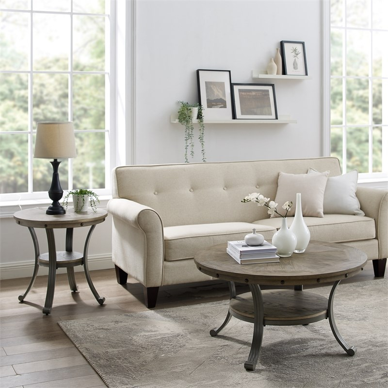 Linon Franklin Metal And Wood Round Coffee Table In Pewter | Homesquare throughout
