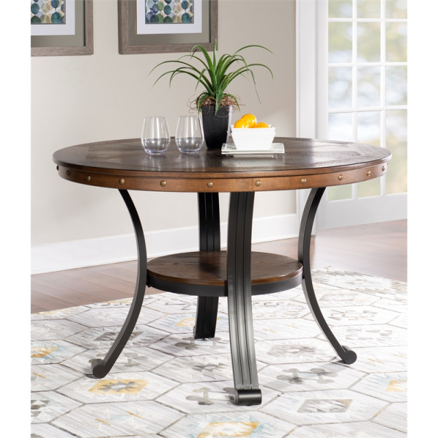 Linon Franklin Wood And Metal Round Dining Table In Rustic Umber Brown ... for The Perfect Blend of Style and Comfort The Linon Franklin Dining Experience