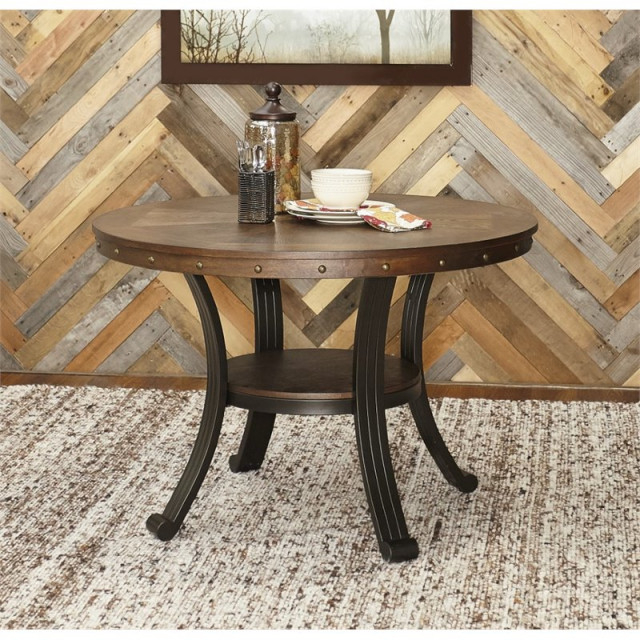 Linon Franklin Wood And Metal Round Dining Table In Rustic Umber Brown ... regarding