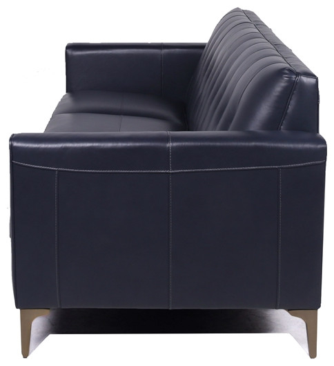 Maklaine 19" Mid-Century Leather Upholstered Tight Back Sofa In Navy ... inside Your Guide to the Maklaine 19.5" Sofa Style and Comfort Explained