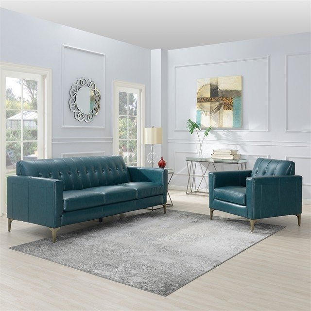 Maklaine 19" Mid-Century Leather Upholstered Tight Back Sofa In Navy ... intended for Your Guide to the Maklaine 19.5" Sofa Style and Comfort Explained
