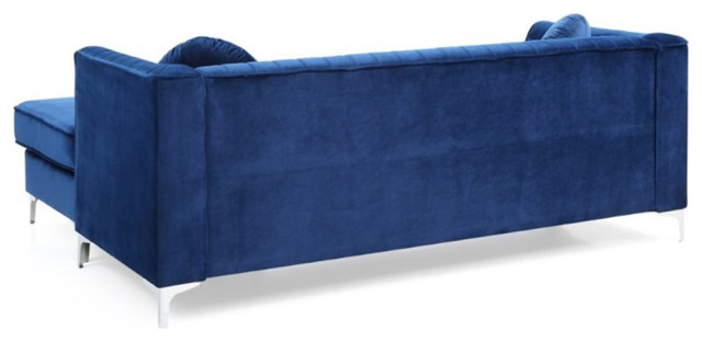 Maklaine Contemporary Soft Velvet Channel Tufted Sofa Chaise In Navy ... with