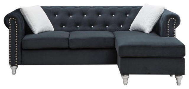Maklaine Contemporary Soft Velvet Faux Jewel Tufted Sofa Chaise In Navy ... throughout Creating Cozy Spaces with the Maklaine Transitional Tufted Velvet Sofa Chaise