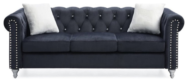 Maklaine Contemporary Velvet Sofa Tufted With Faux Jewels In Black ... in Creating Cozy Spaces with the Maklaine Transitional Tufted Velvet Sofa Chaise