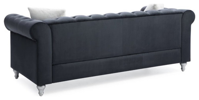 Maklaine Contemporary Velvet Sofa Tufted With Faux Jewels In Black ... inside Creating Cozy Spaces with the Maklaine Transitional Tufted Velvet Sofa Chaise