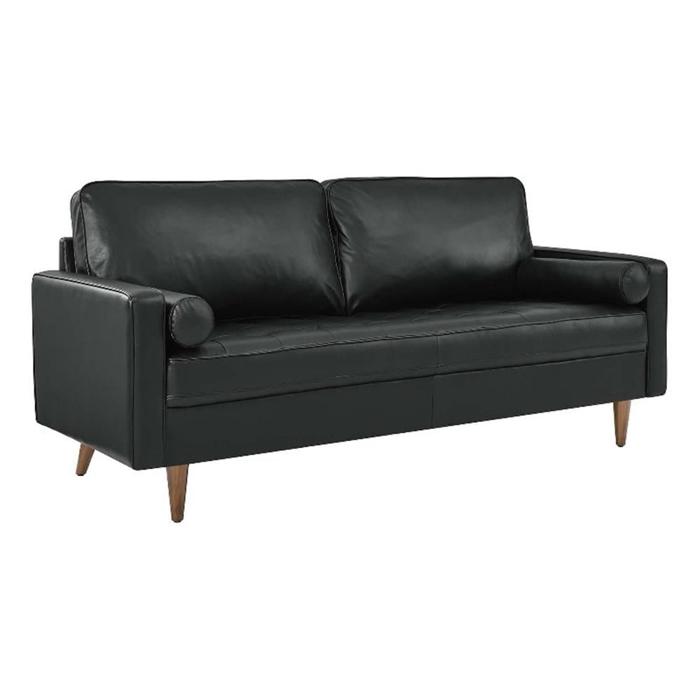 Maklaine Modern Style Top Grain Leather Sofa In Black Finish - Walmart.com with