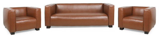 Minkler Contemporary Faux Leather 3 Piece Living Chair And Sofa Set ... in