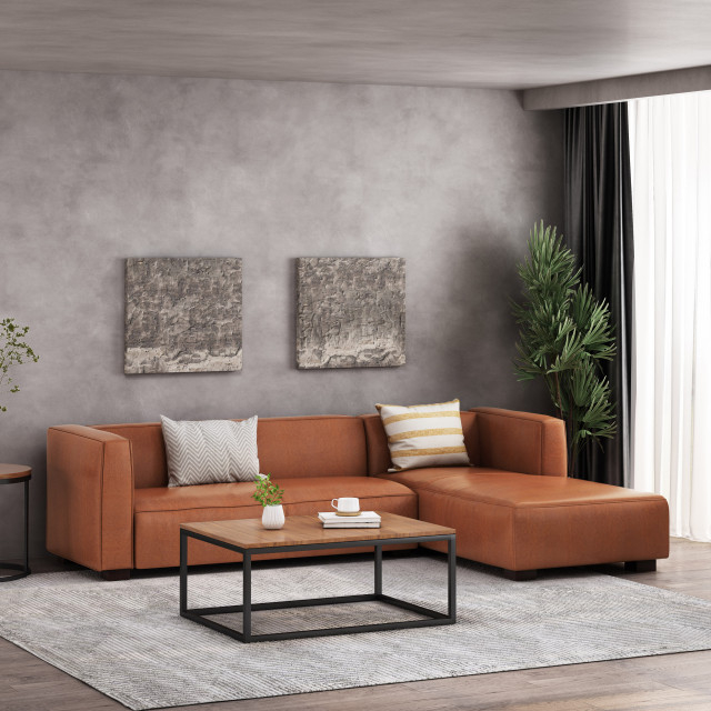 Minkler Contemporary Faux Leather 3 Seater Sofa With Chaise Lounge ... within A Deep Dive into the Minkler Contemporary Sofa's Design