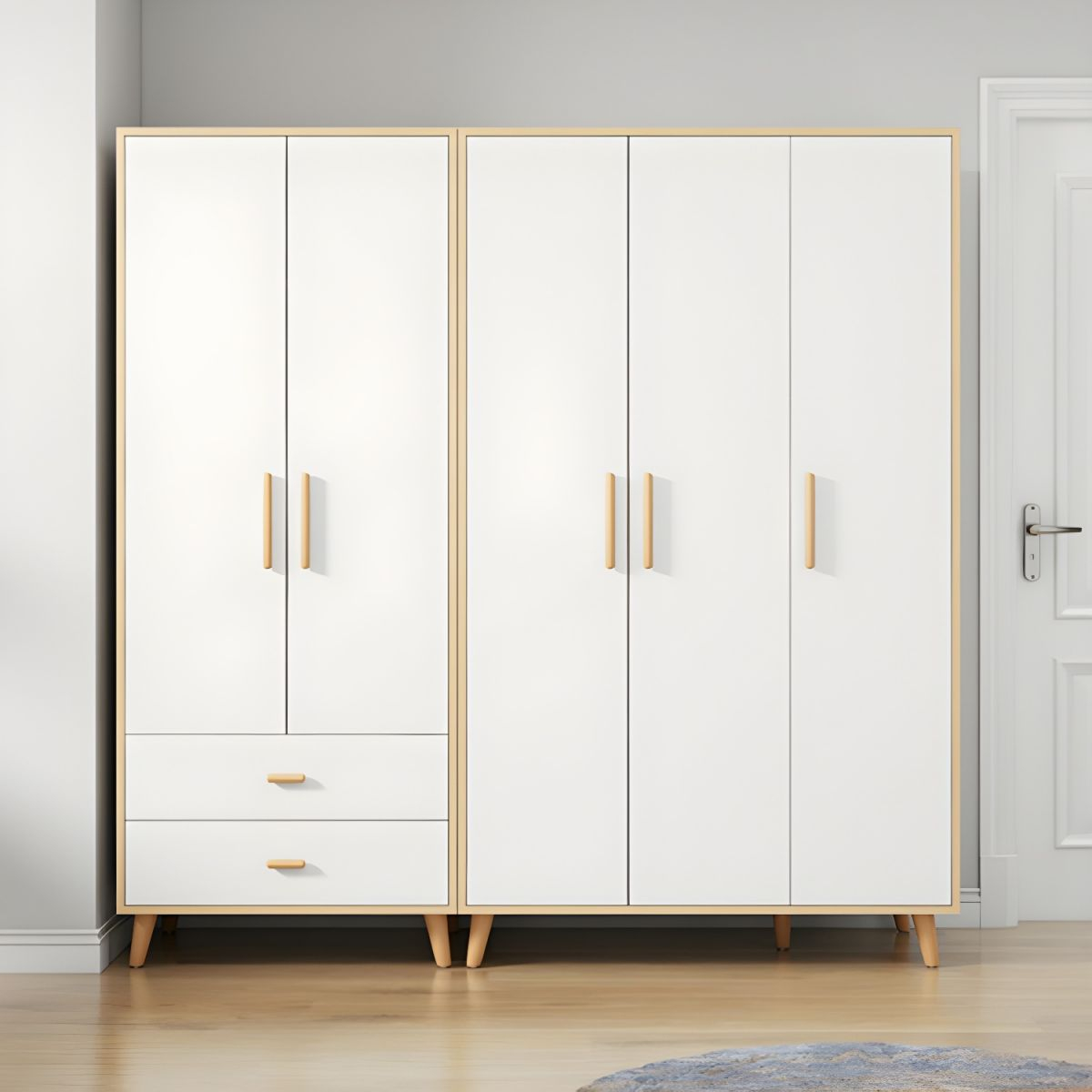 Modernism White Kids Wardrobe With 4 Wooden Legs For Bedroom - Drawer ... with